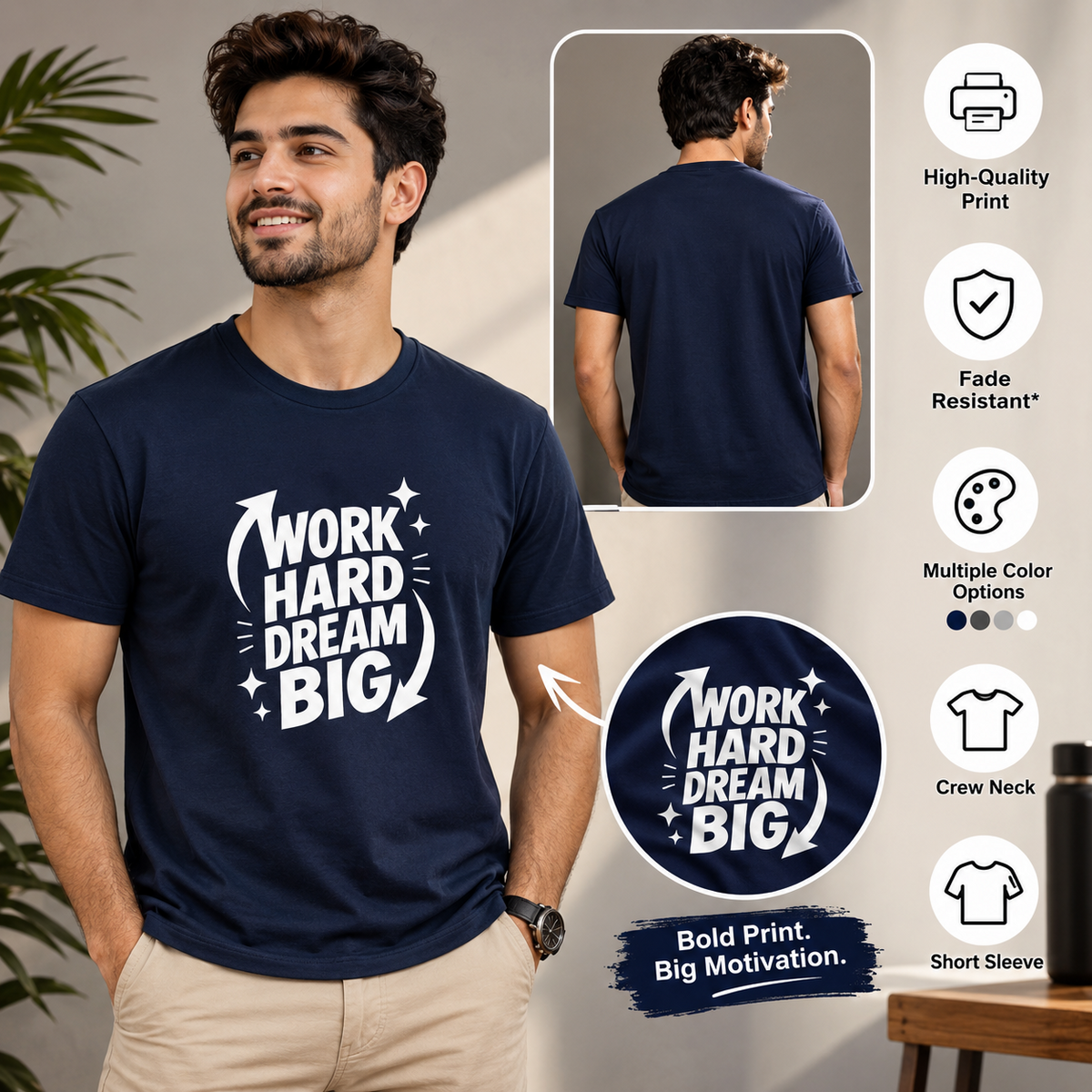 Dream Big Work Hard | Hustle Motivation Graphic Tee