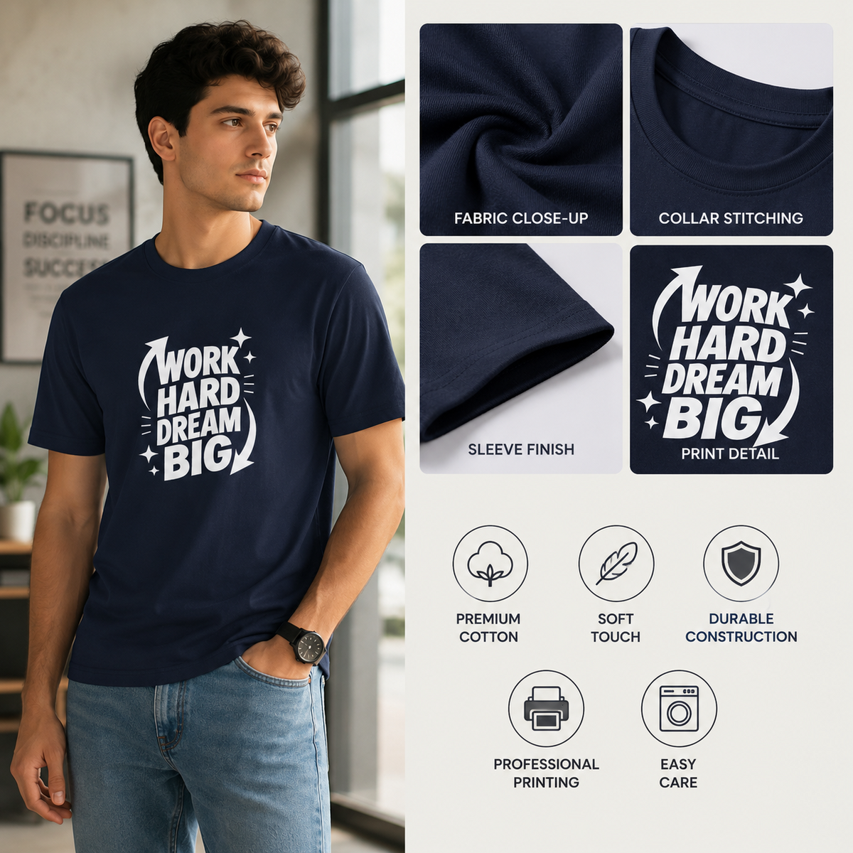 Dream Big Work Hard | Hustle Motivation Graphic Tee