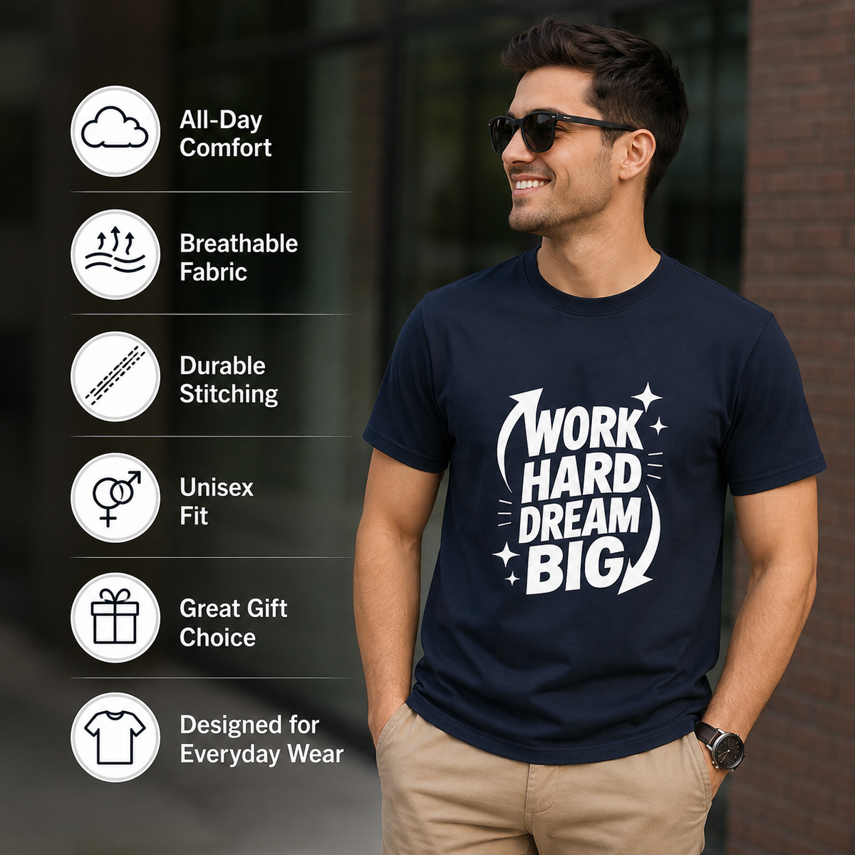 Dream Big Work Hard | Hustle Motivation Graphic Tee