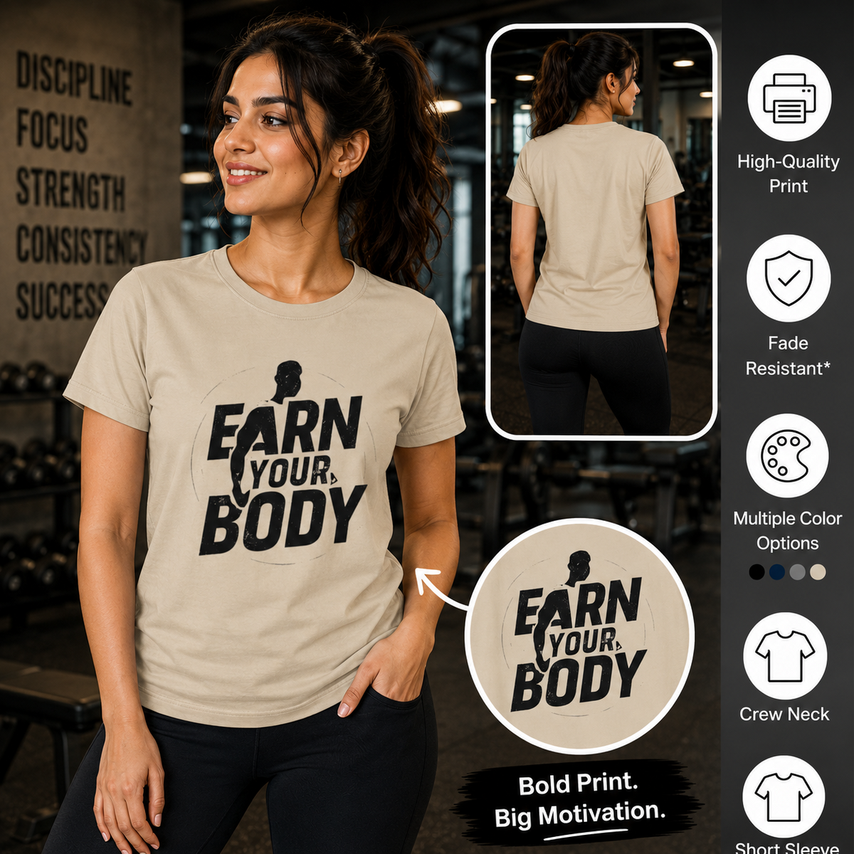 Earn Your Body Motivational Graphic T-Shirt