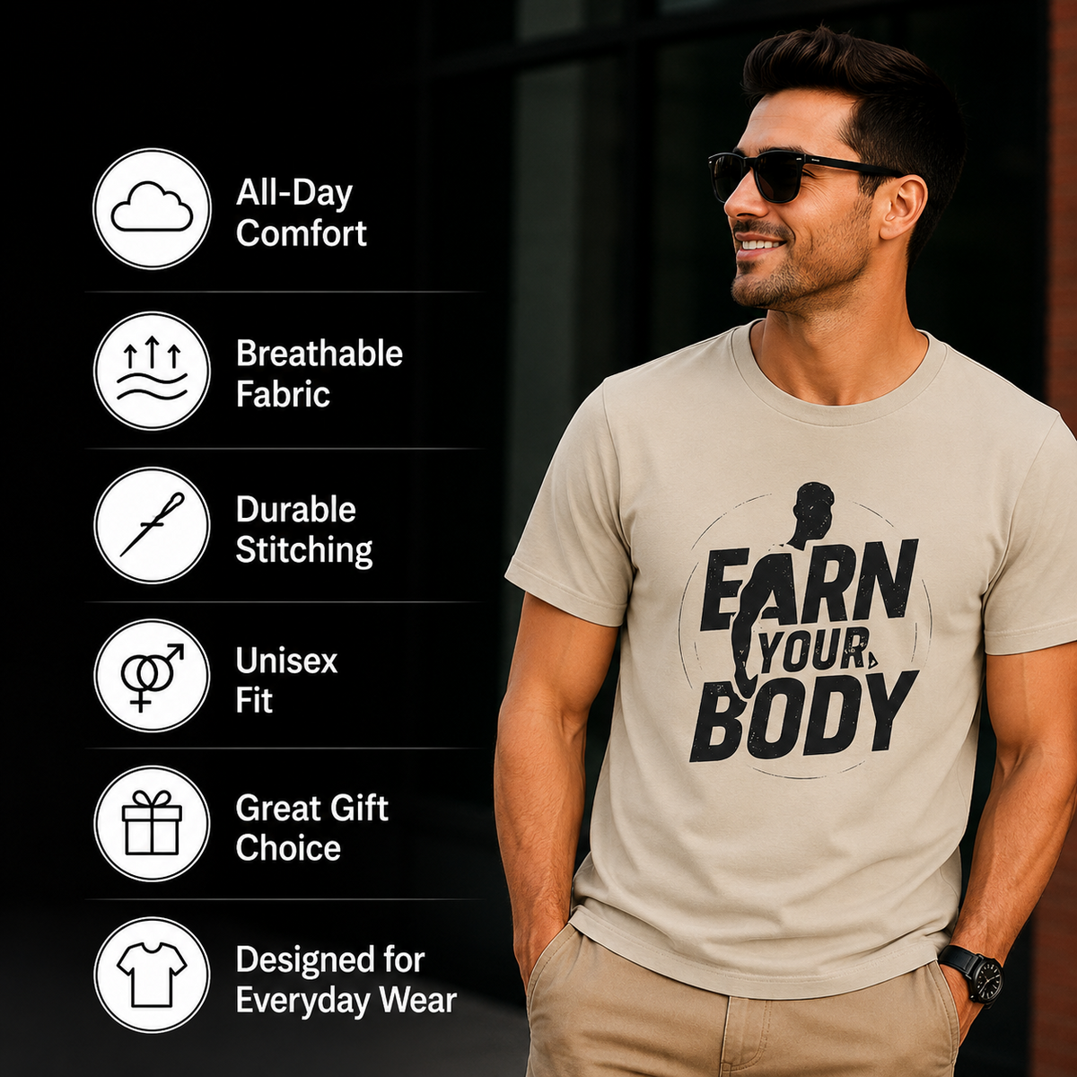 Earn Your Body Motivational Graphic T-Shirt