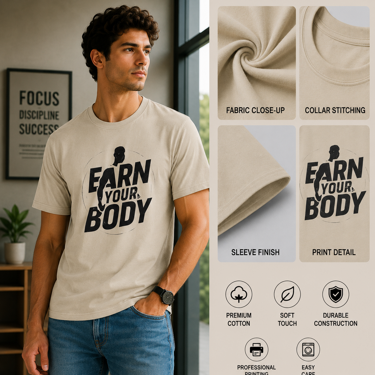 Earn Your Body Motivational Graphic T-Shirt