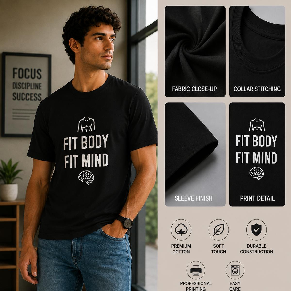 Fit Body Fit Mind Motivational Graphic T-Shirt