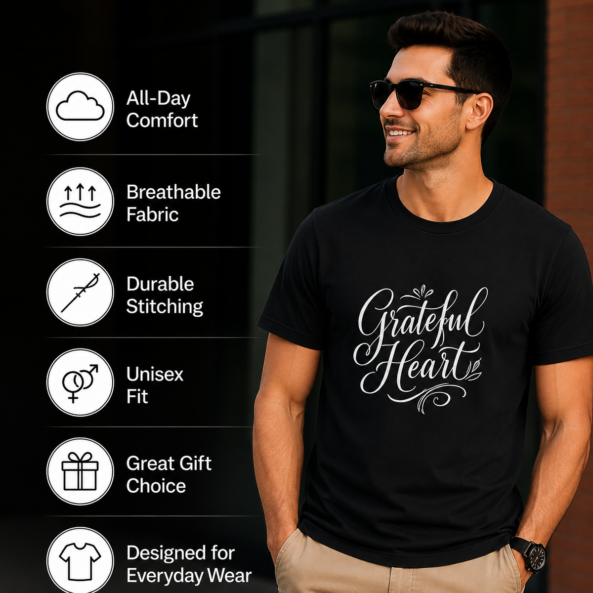 Grateful Heart | Gratitude Tee | Inspirational Graphic T-Shirt