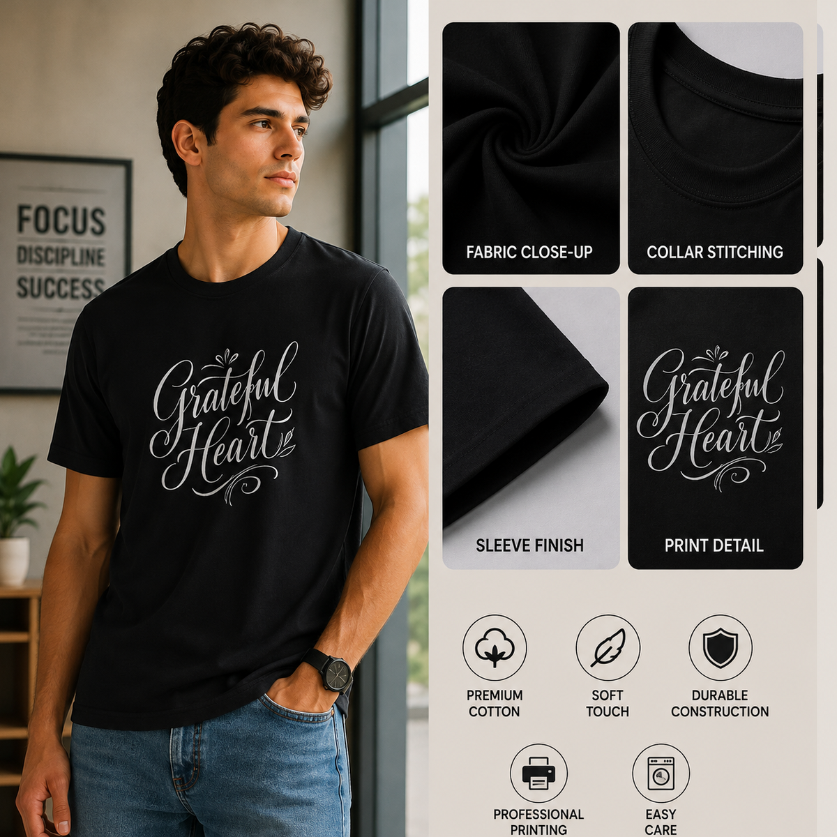 Grateful Heart | Gratitude Tee | Inspirational Graphic T-Shirt