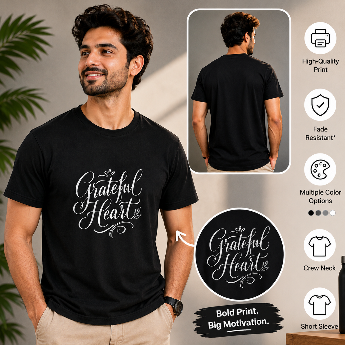Grateful Heart | Gratitude Tee | Inspirational Graphic T-Shirt
