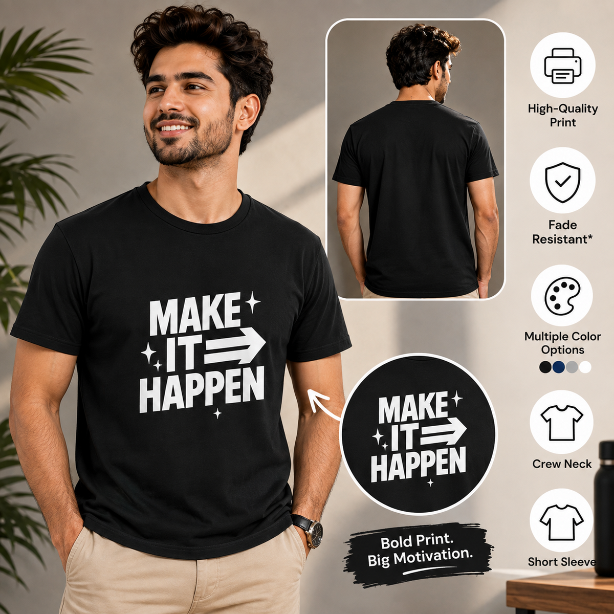 Make It Happen | Motivation Tee | Inspirational Graphic T-Shirt