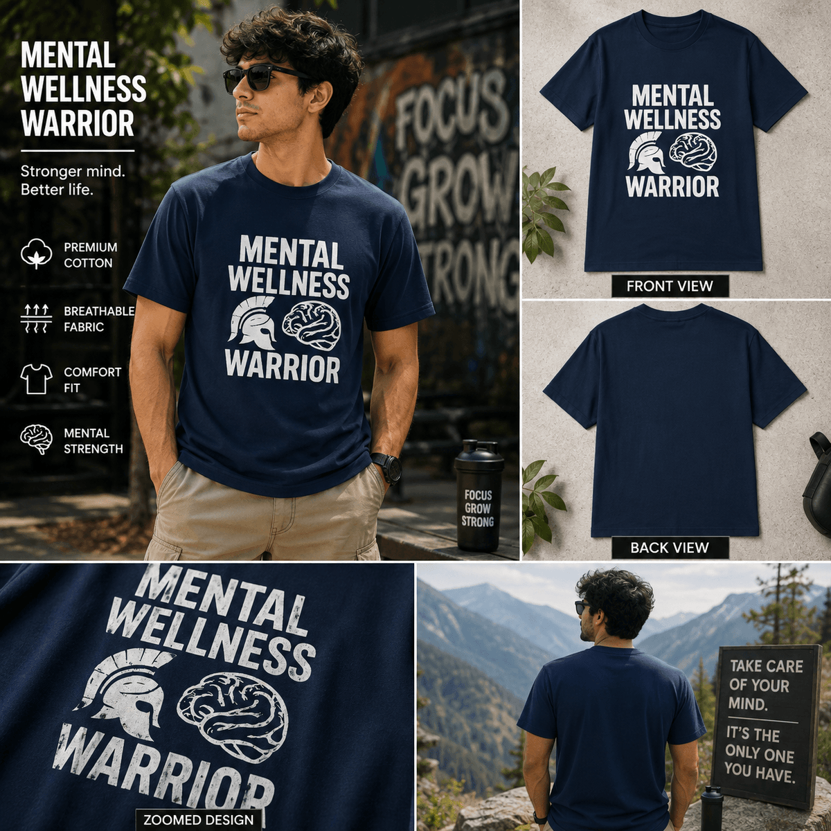 Mental Wellness Warrior | Mental Health Tee | Inspirational Graphic T-Shirt