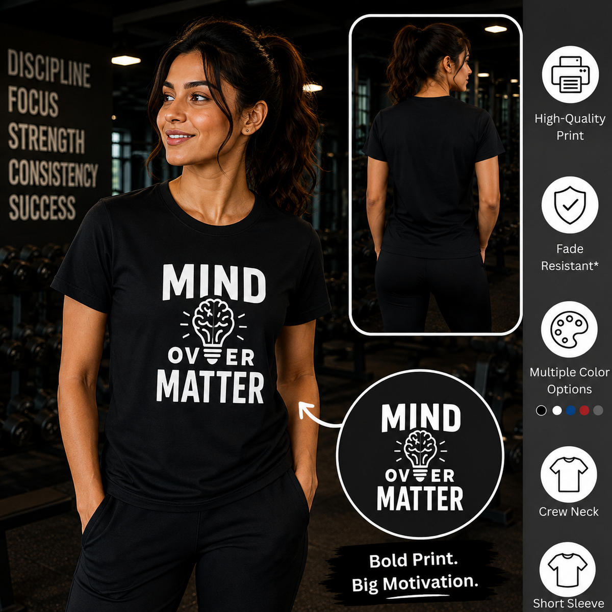 Mind Over Matter | Gym Motivation Tee Inspirational Graphic Tee