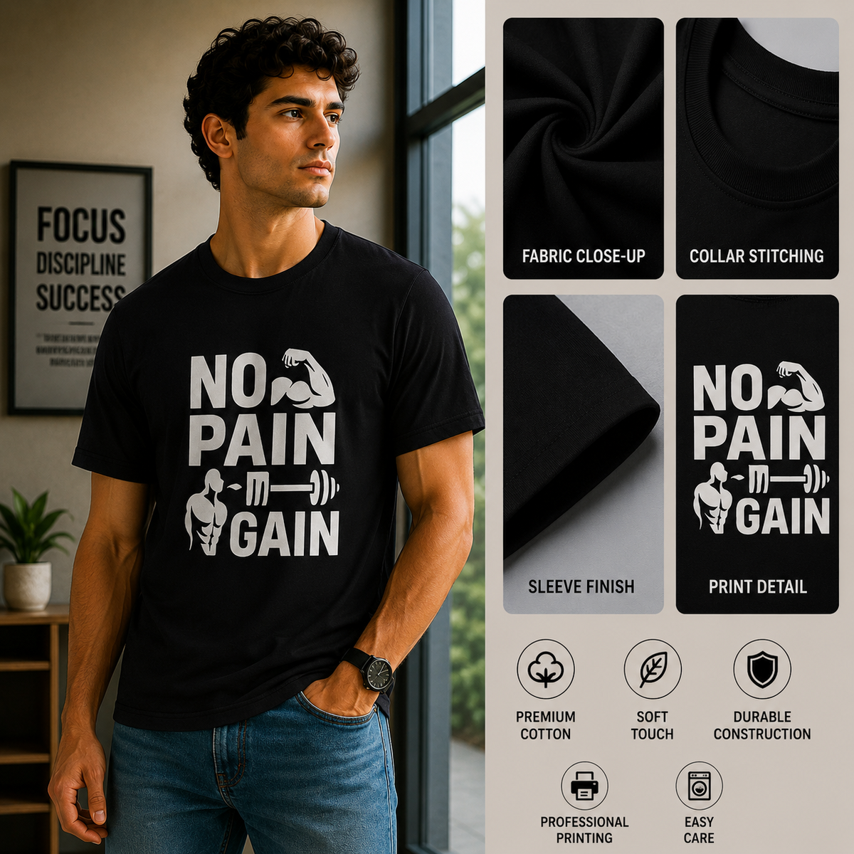 No Pain No Gain | Gym Motivation Tee | Inspirational Graphic T-Shirt