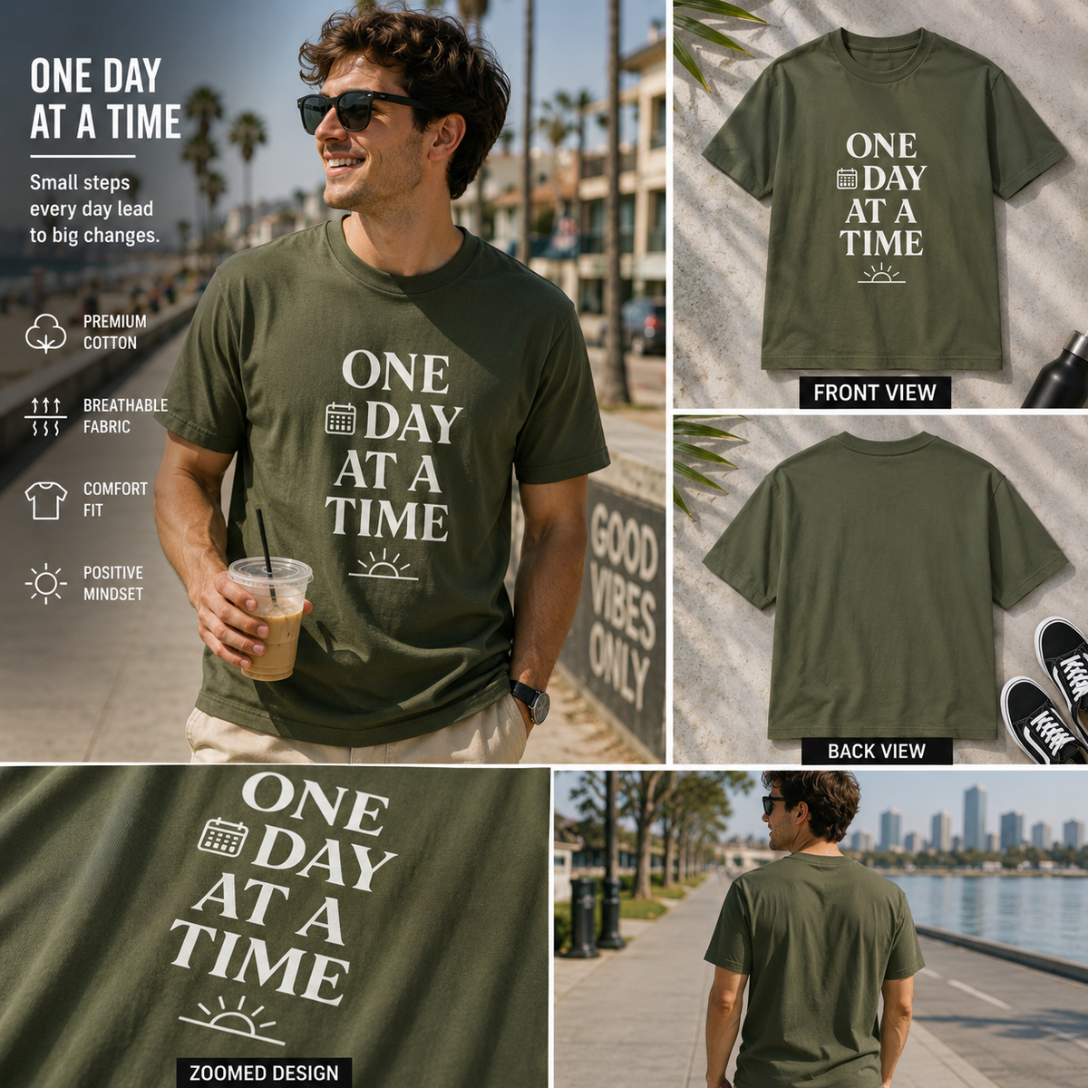 One Day At A Time | Positive Mindset Tee Inspirational Graphic Tee