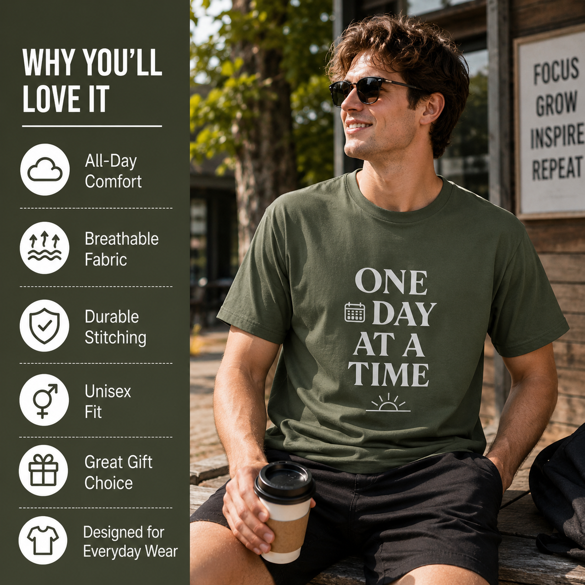 One Day At A Time | Positive Mindset Tee Inspirational Graphic Tee