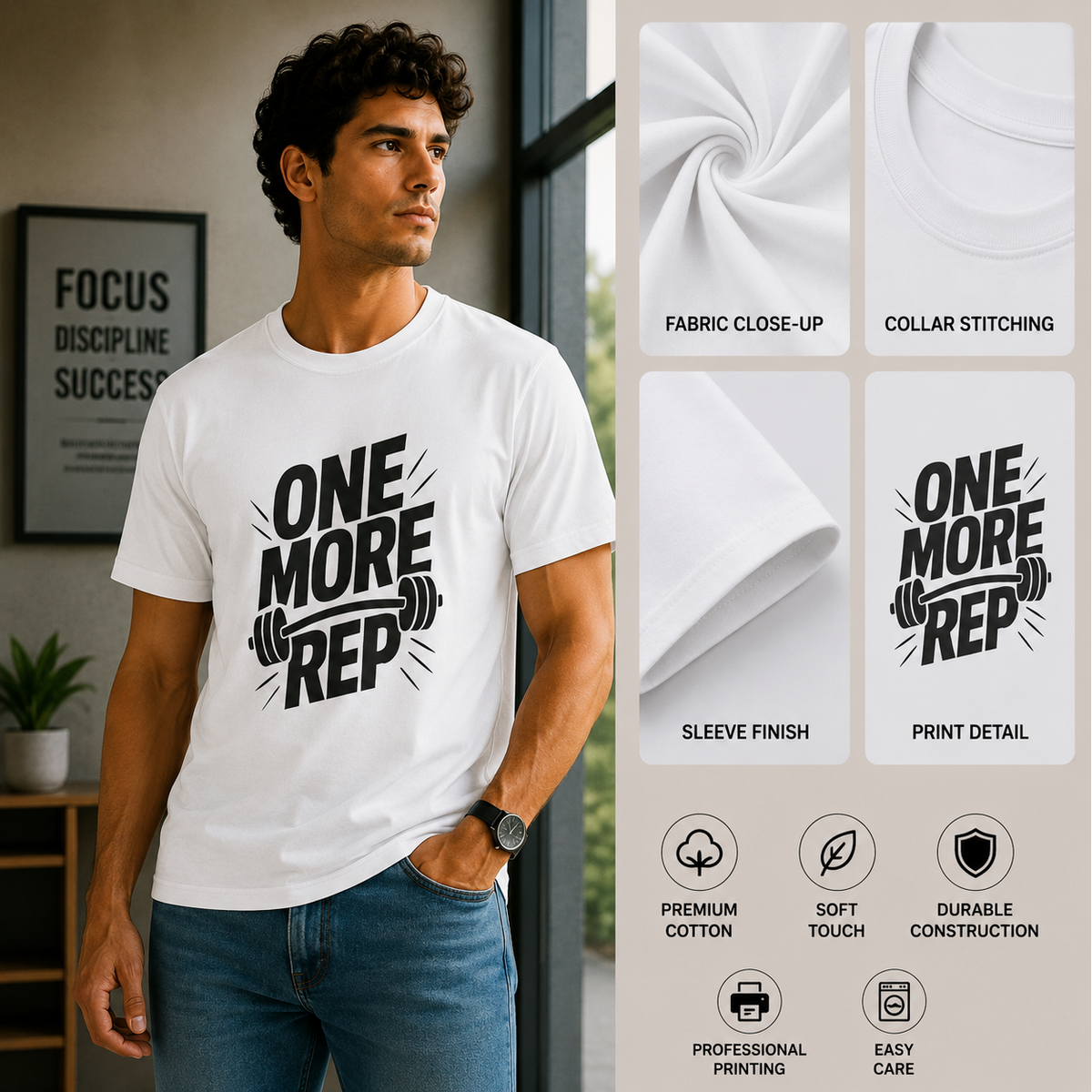 One More Rep | Gym Workout Tee | Inspirational Graphic T-Shirt