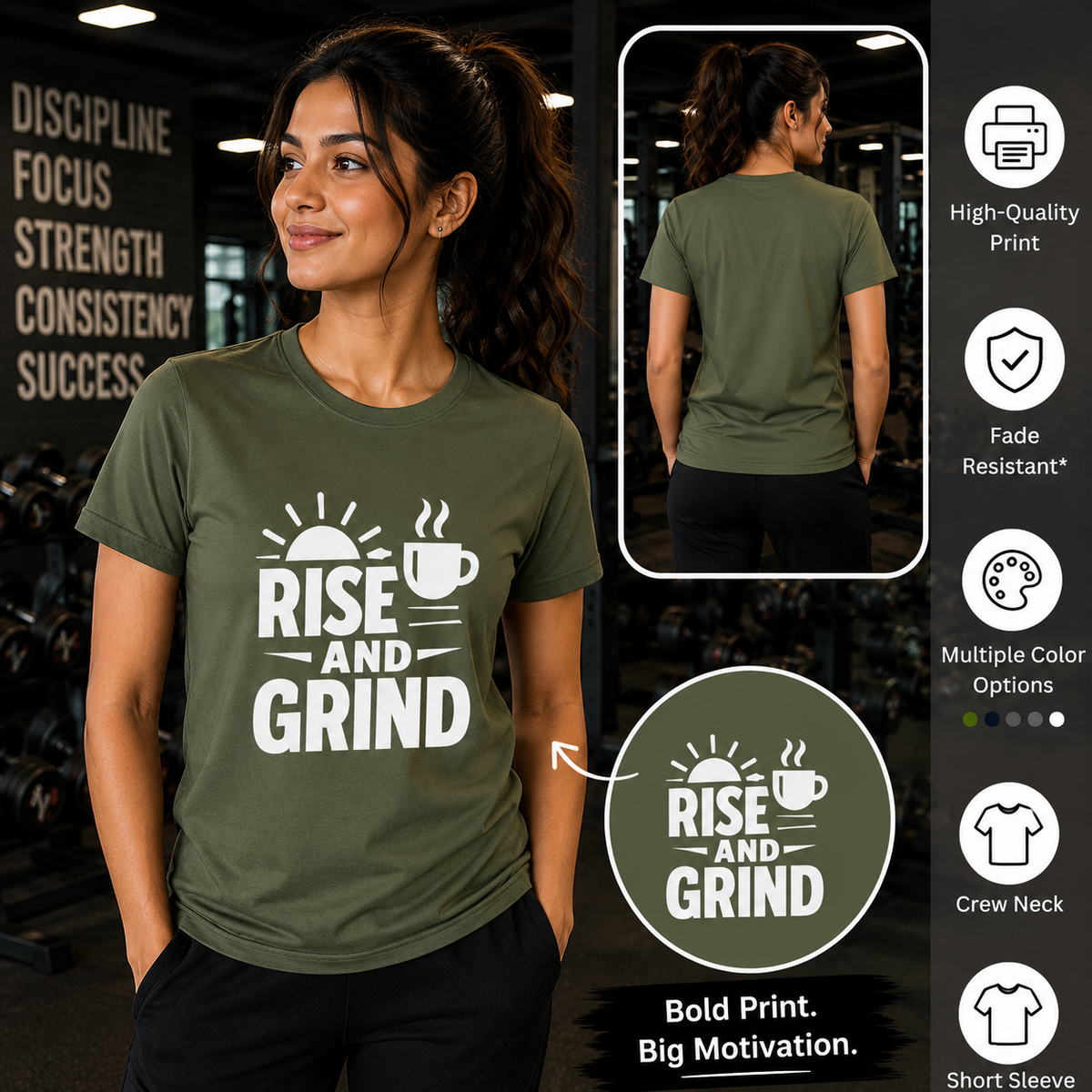 Rise And Grind | Hustle Motivation Tee Inspirational Graphic Tee