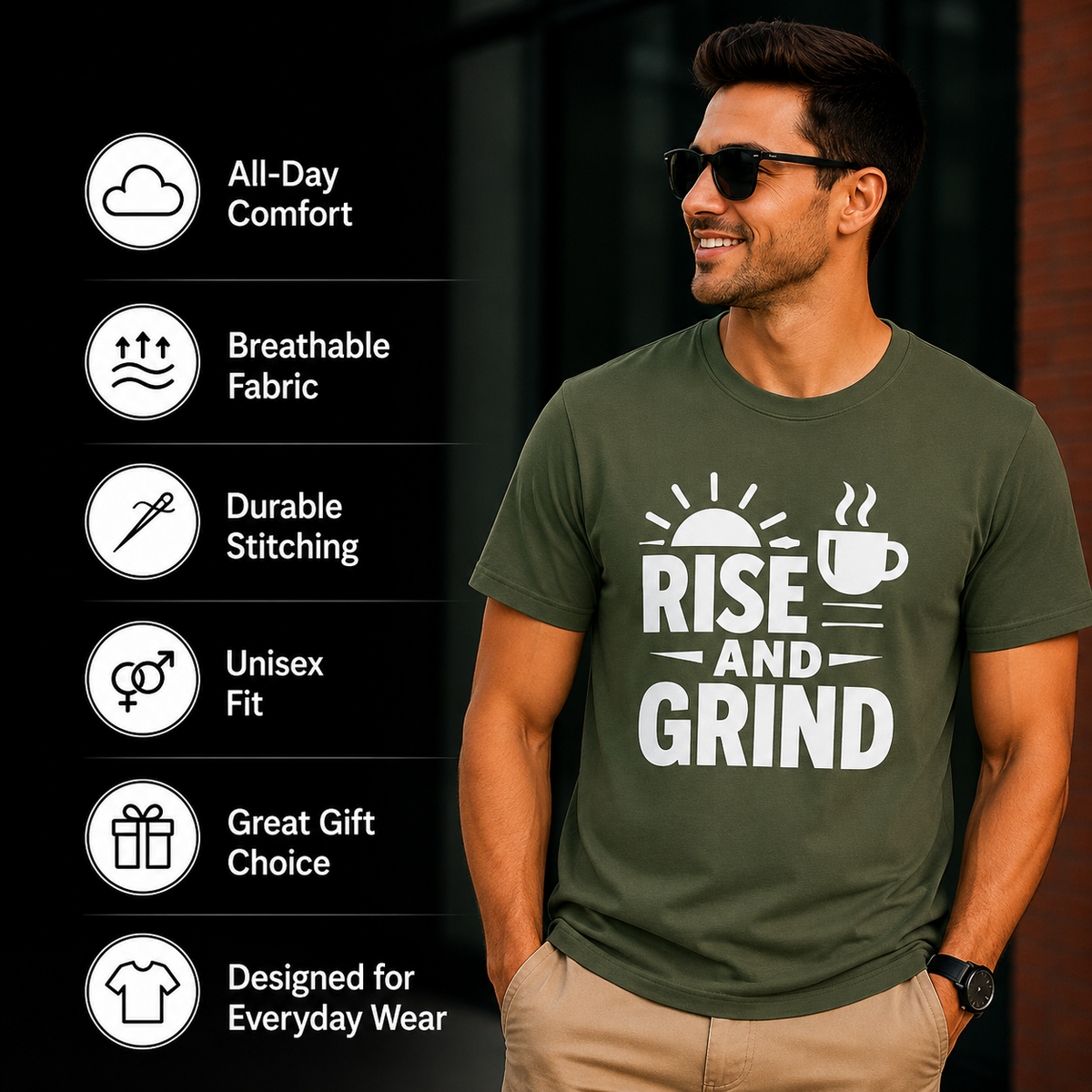 Rise And Grind | Hustle Motivation Tee Inspirational Graphic Tee