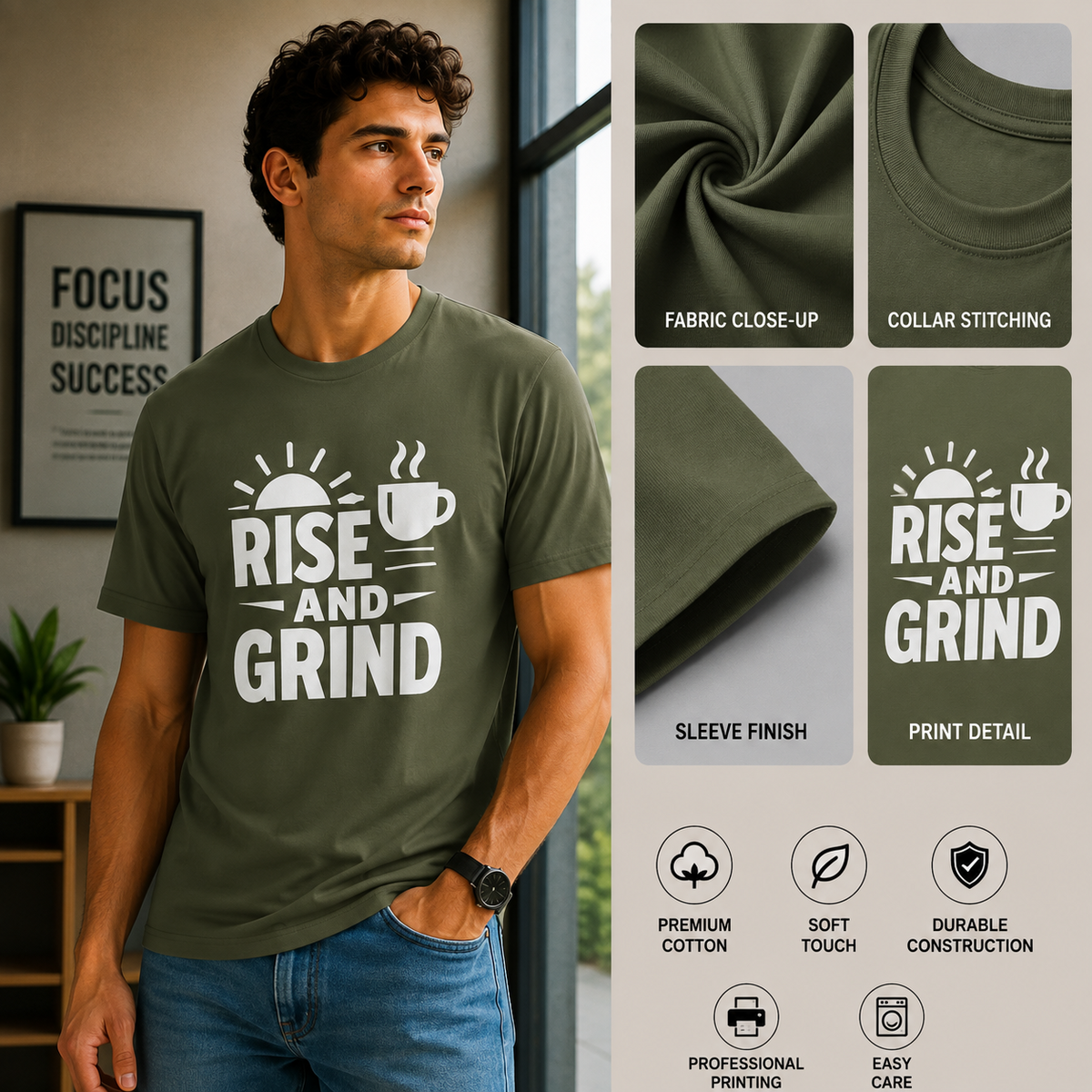 Rise And Grind | Hustle Motivation Tee Inspirational Graphic Tee