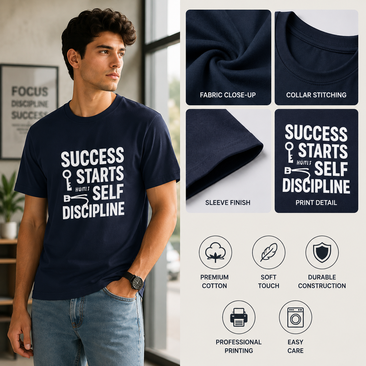 Success Starts With Discipline Motivational Graphic T-Shirt