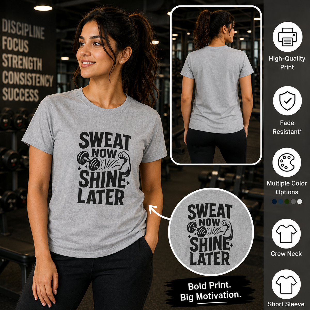 Sweat Now Shine Later | Gym Motivation Tee