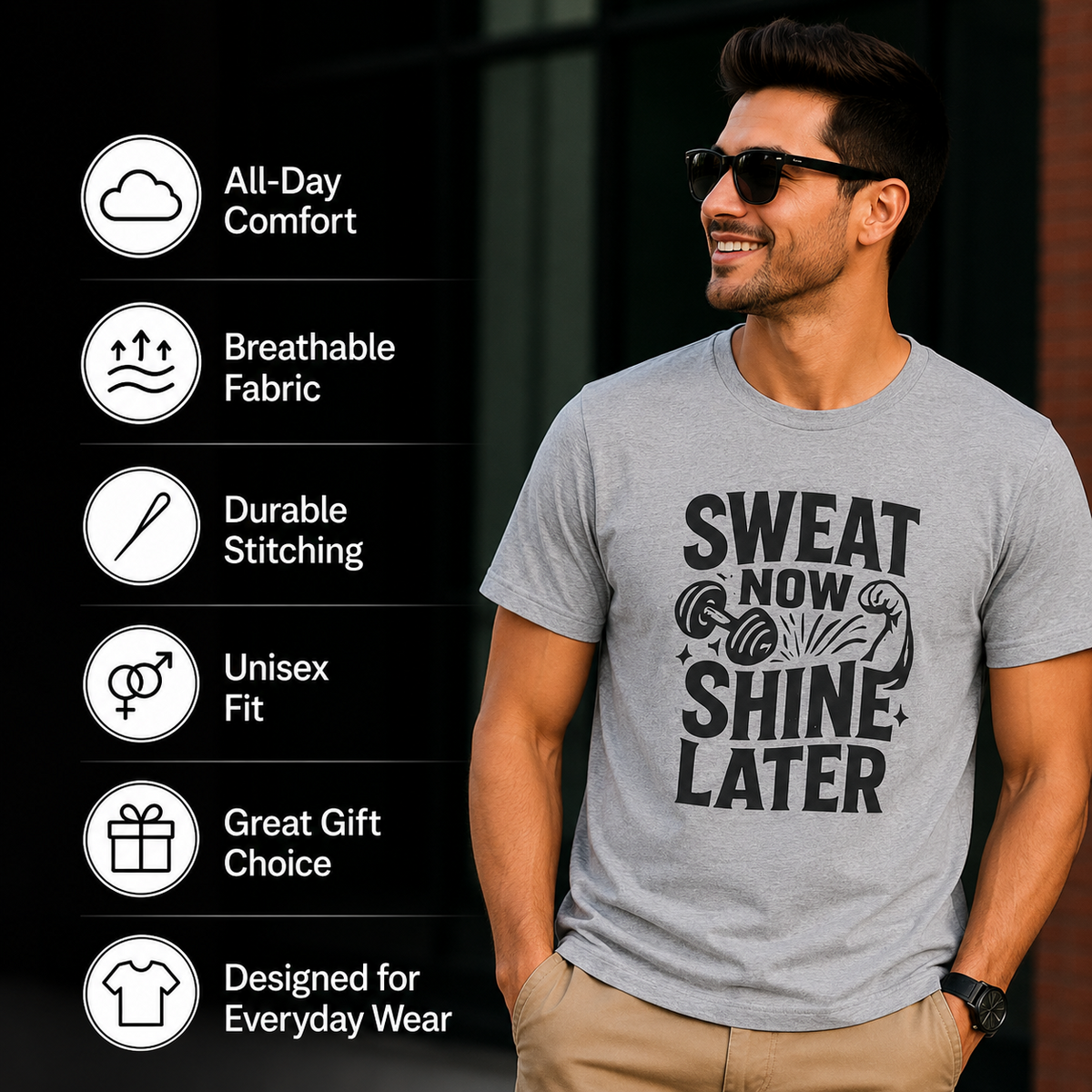 Sweat Now Shine Later | Gym Motivation Tee