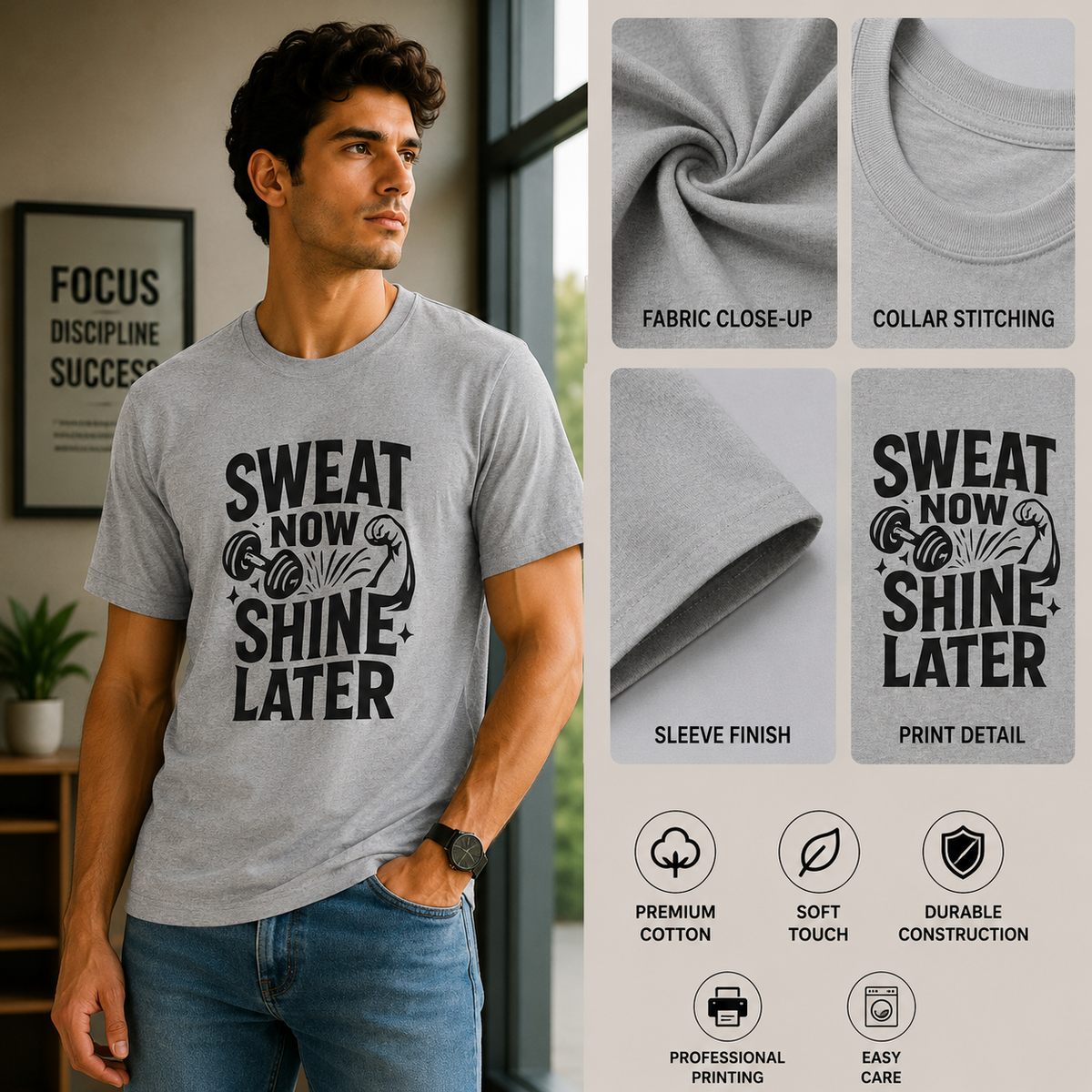 Sweat Now Shine Later | Gym Motivation Tee