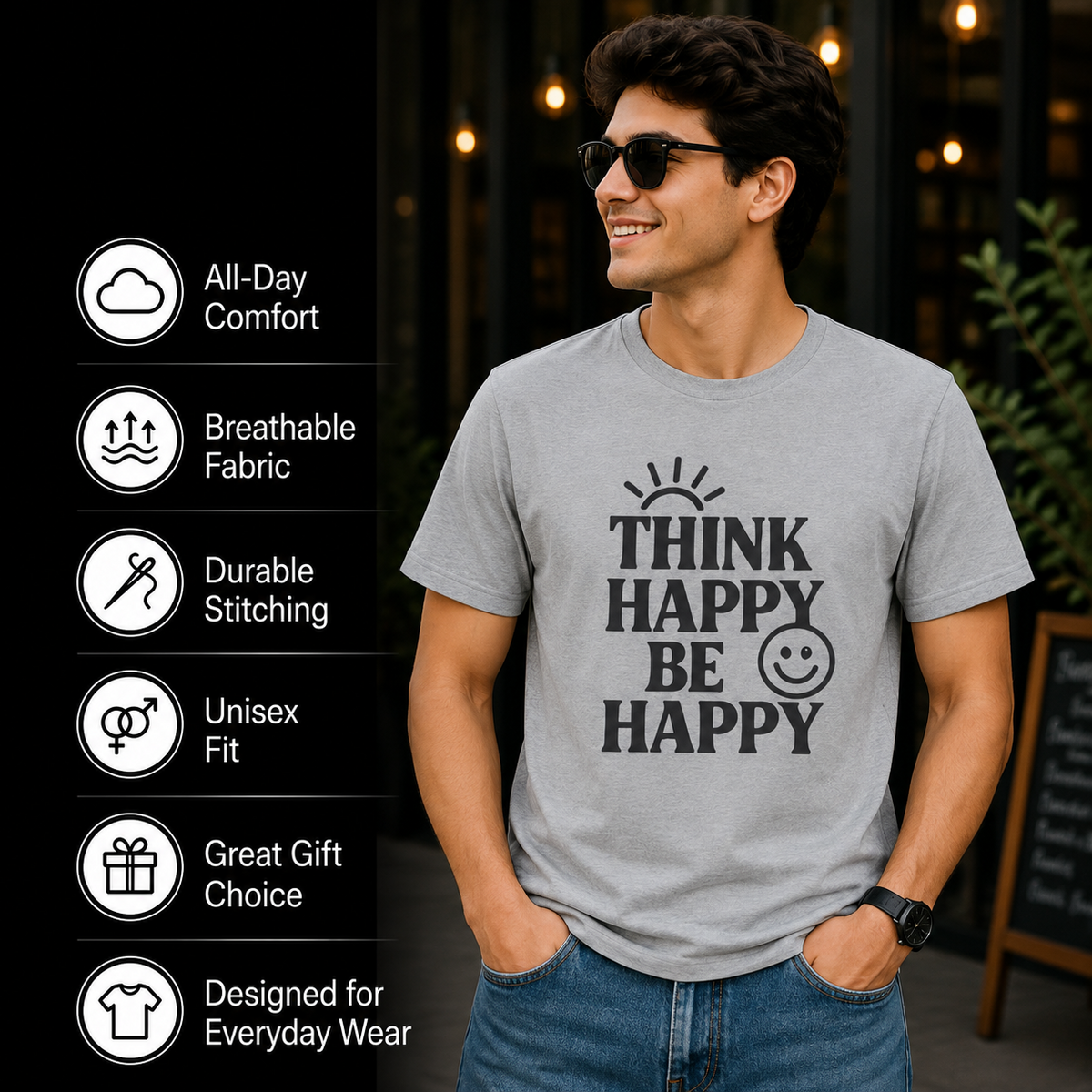 Think Happy Be Happy | Positive Mindset Graphic Tee