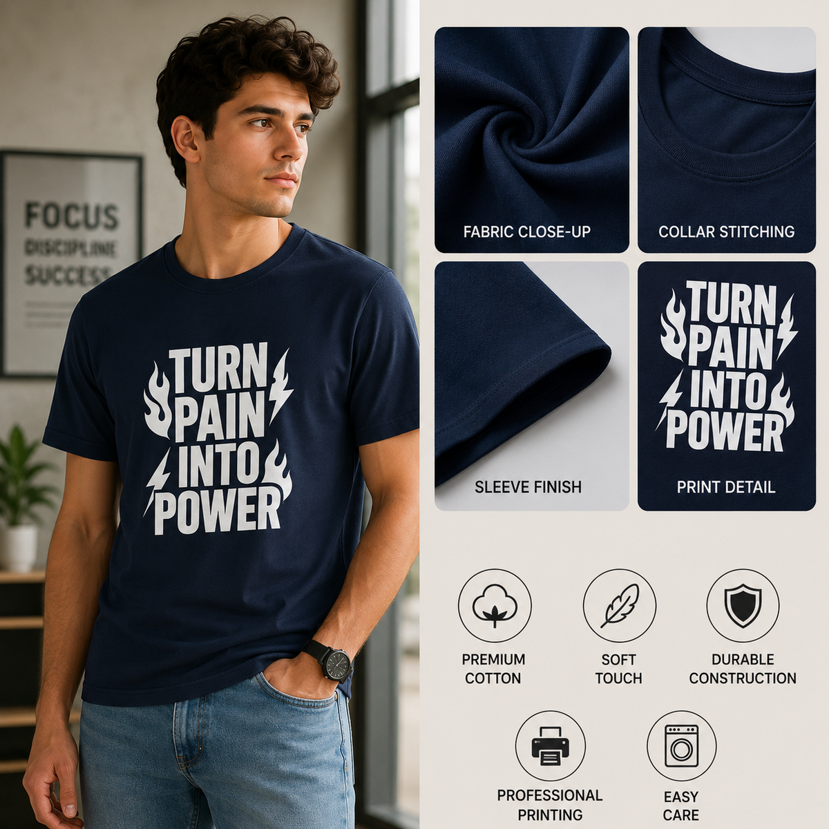Turn Pain Into Power | Mental Strength Graphic Tee